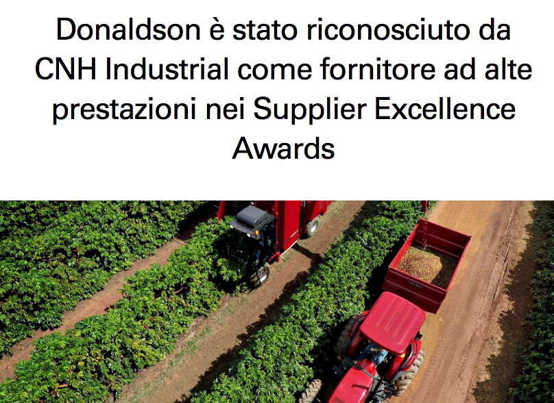 Donaldson  riconosciuto da CNH Industrial come fornitore ad alte prestazioni nei Supplier Excellence Awards